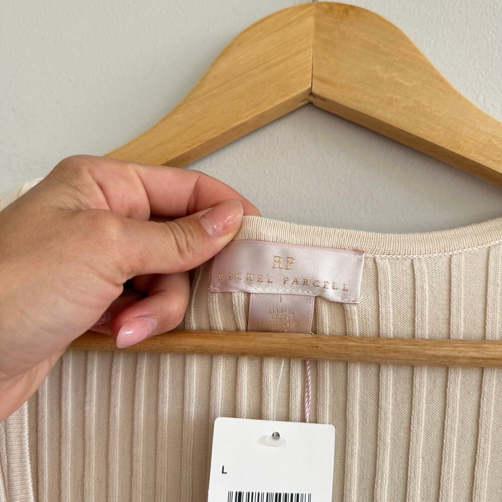 Rachel Parcell Ribbed Knit Scoop Neck Short Sleeve Midi Dress Beige Faded L - Picture 5 of 11